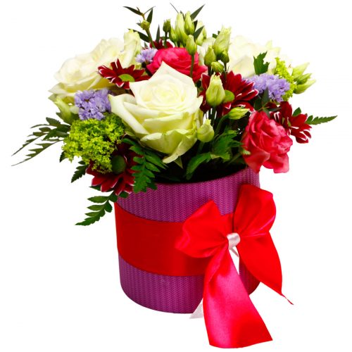 Цветы в шляпной коробке «Яркий акцент»