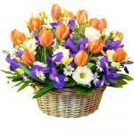 Цветы в корзинке с ирисами
