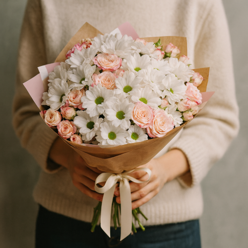 Цветочный букет «Снежная роза»